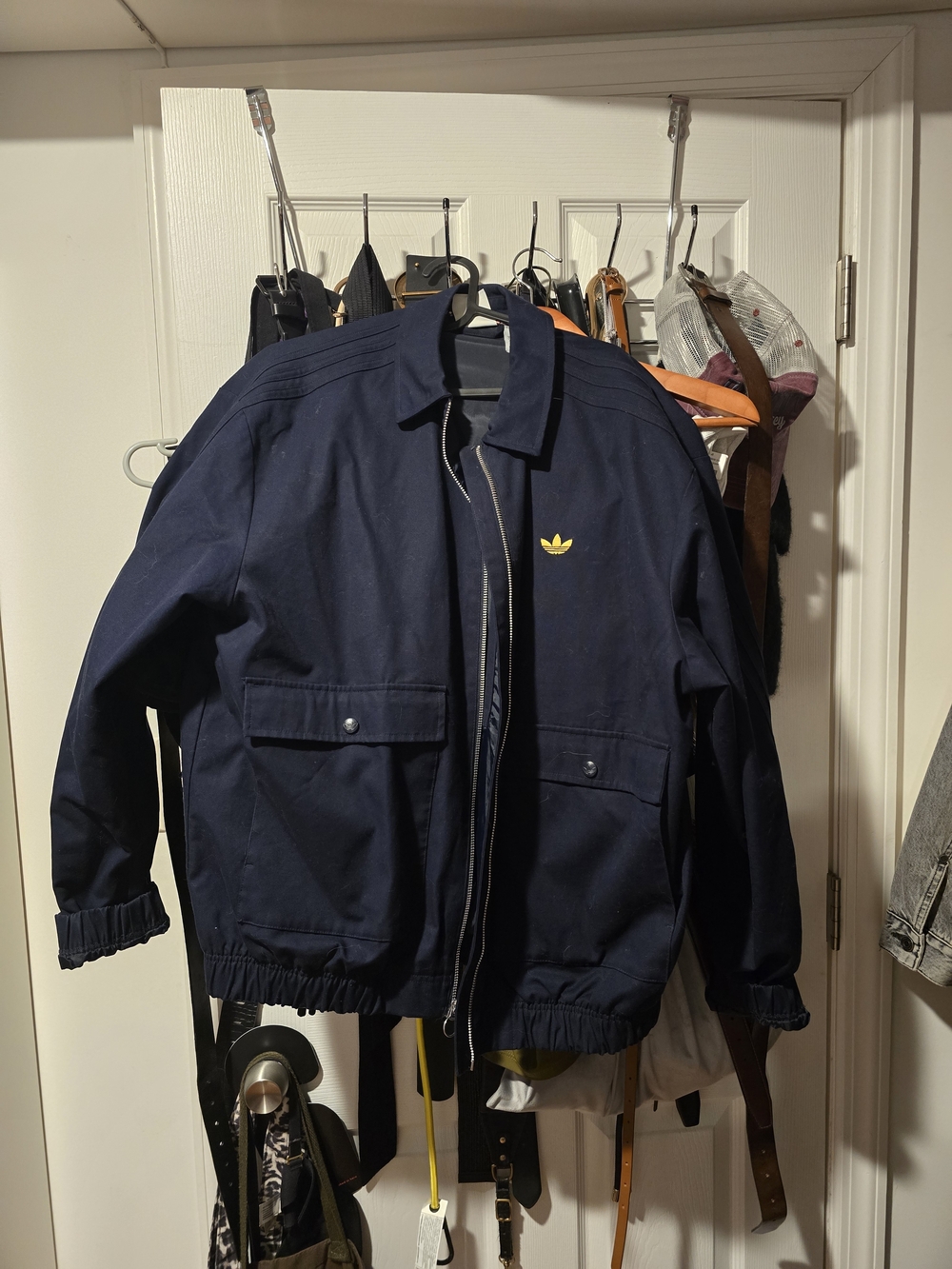 adidas Navy Blue Bomber Jacket with Yellow Trefoil